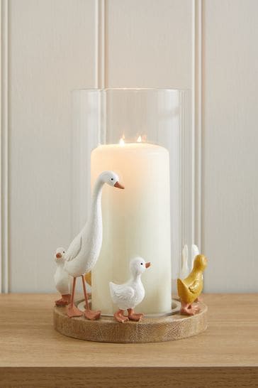 Natural Family of Ducks Hurricane Candle Holder