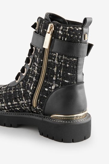 Baker by Ted Baker Girls Boucle Lace Up Black Boots