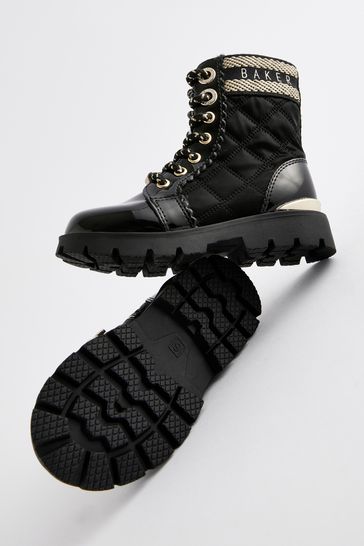 Buy Baker by Ted Baker Girls Quilted Lace Up Black Boots with Gold Trims from Next Denmark