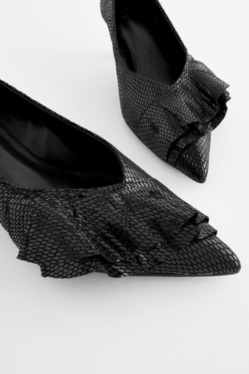Black Forever Comfort Ruffle Kitten Heel Court Shoes