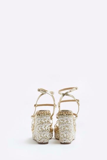 Buy River Island Gold Strappy Wedge Sandals from Next Bahrain