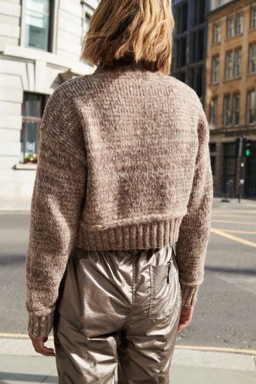 Buy Neutral Brown Cropped High Neck Long Sleeve Jumper from Next