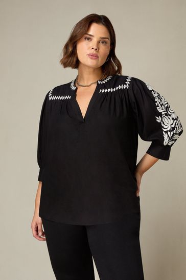 Live Unlimited Curve Embroidered Relaxed Black Blouse