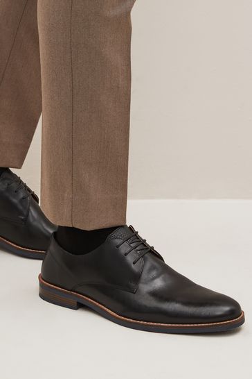 Black Leather Derby Shoes with Navy Contrast Sole