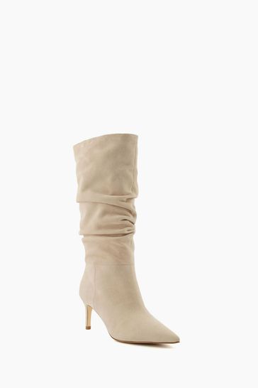 Buy Dune London Natural Slouch Ruched Suede Heeled Boots from Next Netherlands