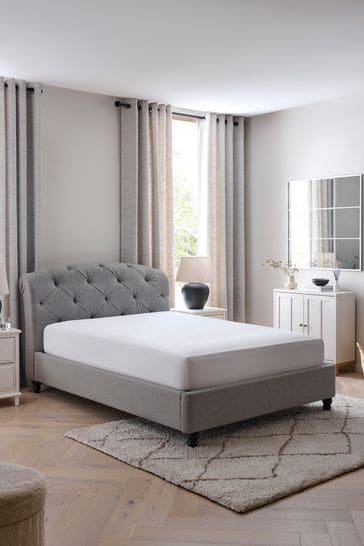 Upholstered grey online queen bed