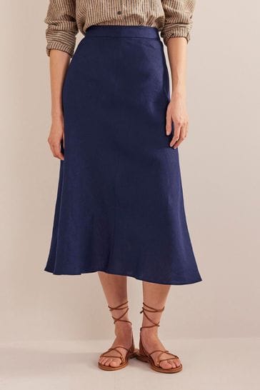 Buy Boden Blue Bias Linen Midi Skirt from Next Luxembourg
