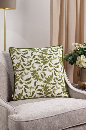 Evans Lichfield Green Chatsworth Topiary Country Floral Piped Cushion