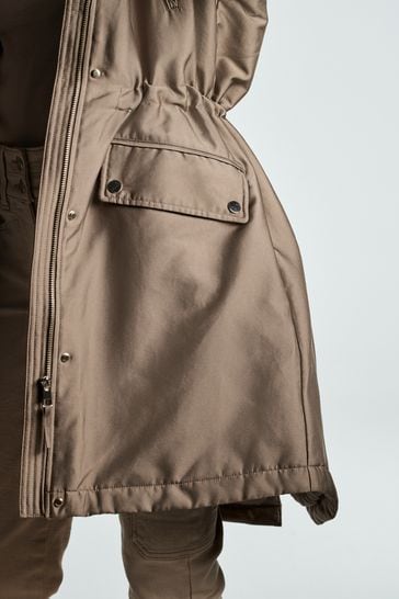 Buy Fawn Brown Longline Shower Resistant Cotton Blend Padded Parka