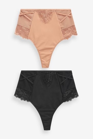 Buy Black/Nude Thong Tummy Control Lace Knickers 2 Pack from Next Ireland