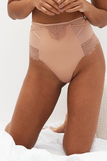 Buy Black/Nude Thong Tummy Control Lace Knickers 2 Pack from Next