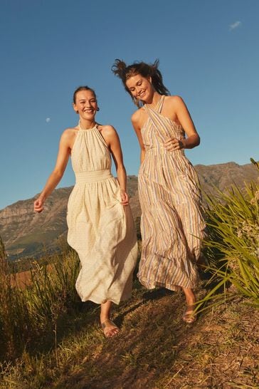 Buy Boden Cream Metallic Detail Maxi Dress from Next Luxembourg