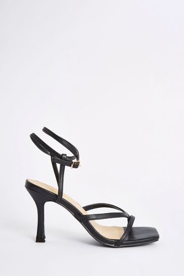 Simply Be Extra Wide Fit Carrieann Strappy Ankle Tie Black Sandals