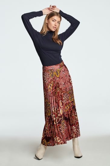 Buy Berry Red Printed Satin Pleated Midi Skirt from Next Luxembourg