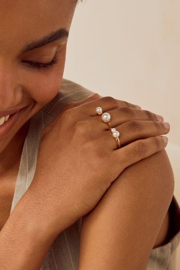 Buy Gold Tone Recycled Metal Pearl Ring Pack from Next France