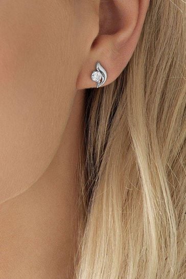 Beaverbrooks Sterling Silver Cubic Zirconia Pendant And Stud Earrings Set