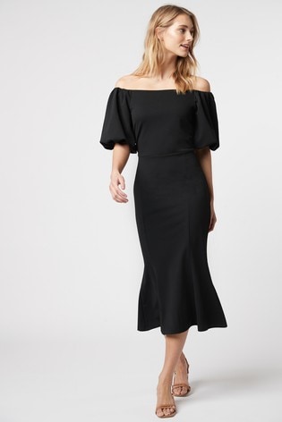 black bardot midi dress