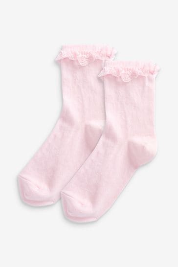 Pink 2 Pack Cotton Rich Ruffle Ankle Socks