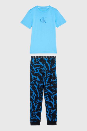 Calvin Klein Boys Blue Knit CK-Monogram Pyjama Set