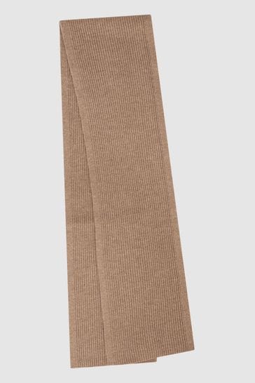 Reiss Camel Chesterfield Merino Wool Ribbed Scarf