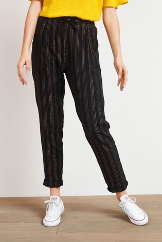 Black/Bronze Stripe Linen Blend Taper Trousers