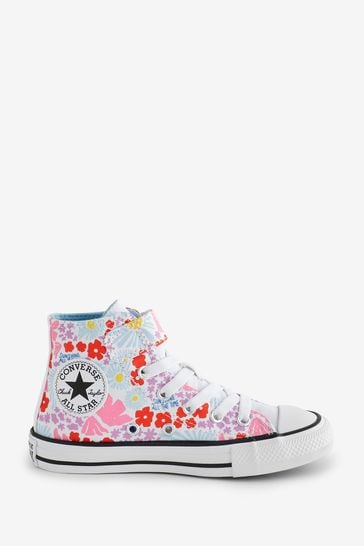 Converse Pink Junior Floral Print Chuck Taylor All Star 1V Trainers