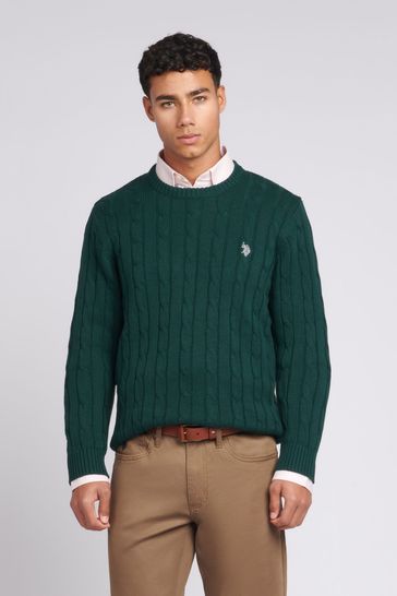 U.S. Polo Assn. Mens Cable Knit Crew Neck Jumper