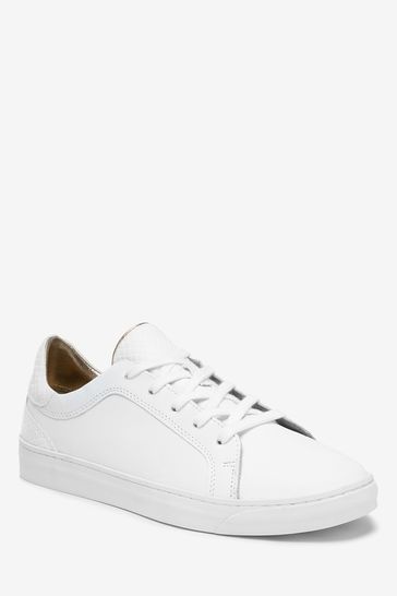 Buy White Regular Wide Fit Signature Leather Lace Up Trainers from