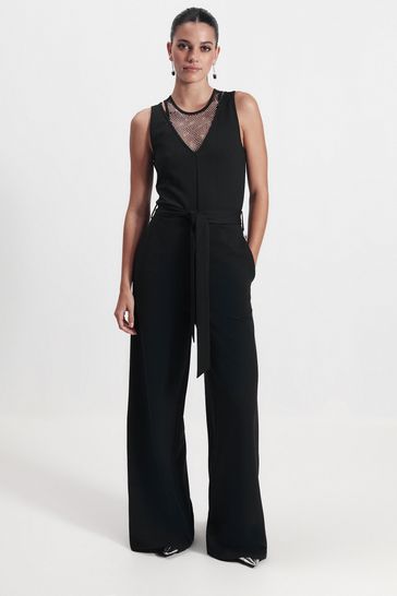 Black diamante jumpsuit new arrivals