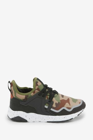 Green Camo Elastic Lace Trainers