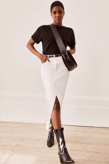 White denim on sale midi skirt uk