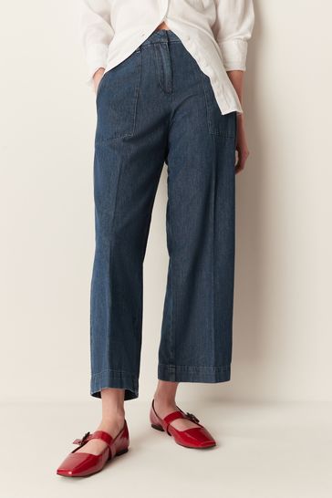 GANT Blue Relaxed Wide Leg Chambray Trousers
