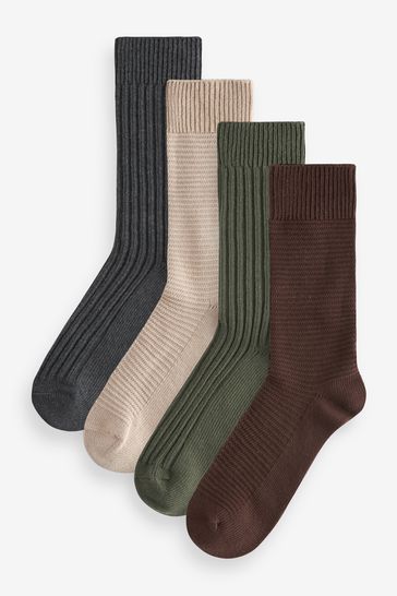 Neutral/Green 4 Pack Textured Heavyweight Socks