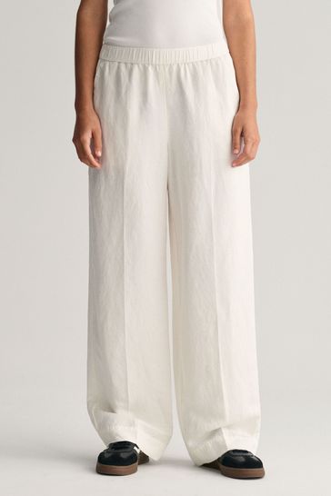 GANT White Relaxed Fit Linen Blend Pull-On Trousers