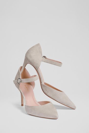 Grey suede ankle strap heels on sale