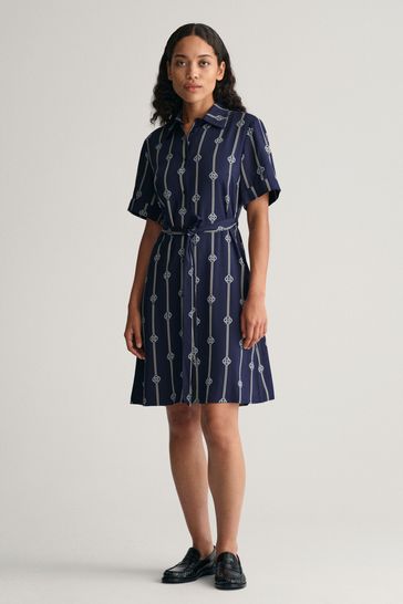 GANT Blue Printed Short Sleeve Shirt Dress