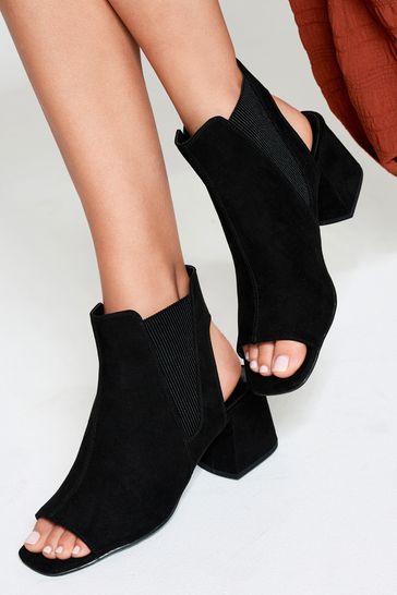 Black Extra Wide Fit Forever Comfort® Elastic Side Block Heel Shoe Boots