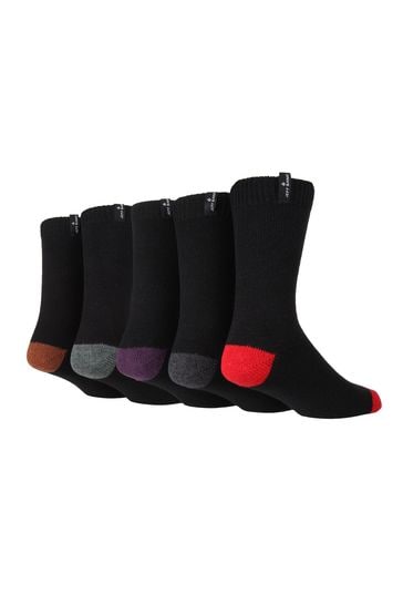 Jeff Banks Black Contrast Heel & Toe Chunky Boot Socks 5 Pack