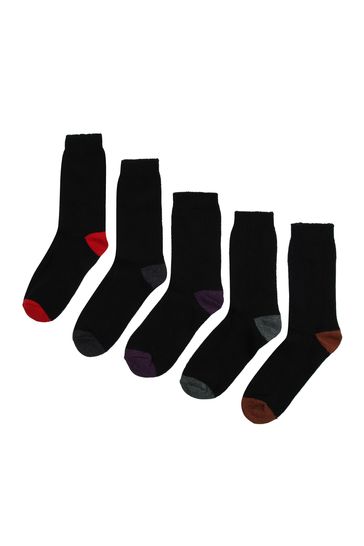 Buy Jeff Banks Black Contrast Heel Toe Chunky Boot Socks 5 Pack