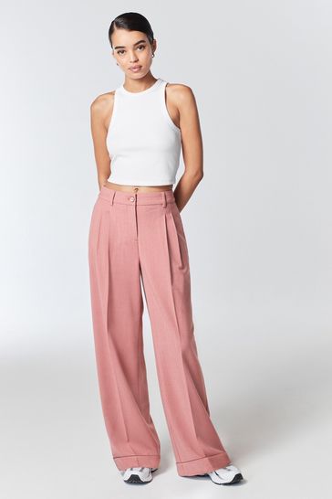 Pink Warm Handle Textured Wide Leg Trousers