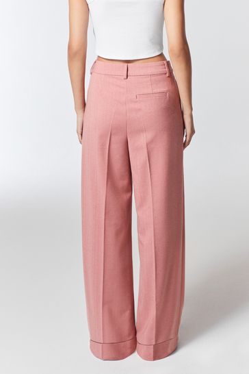 Pink Warm Handle Textured Wide Leg Trousers