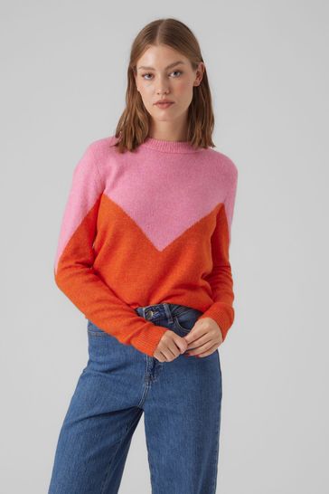 VERO MODA Pink Colourblock Cosy Jumper