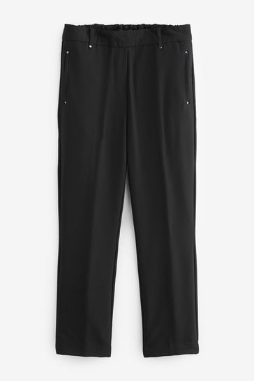 Buy Black Tailored Elastic Back Straight Leg Pull On Trousers from