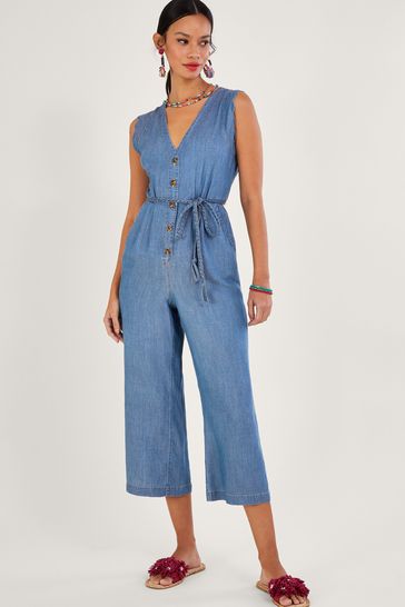 Buy Monsoon Blue Tie Belt Denim Jumpsuit from Next Luxembourg