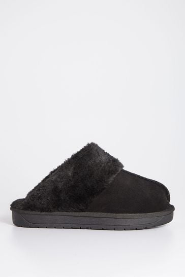 Simply Be Black Suede Slippers in Extra Wide Fit