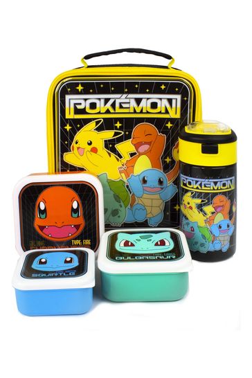 Vanilla Underground Black Pokemon Boys Black Pikachu And Squirtle Lunch Bag Bottle And 3 Snack Pots