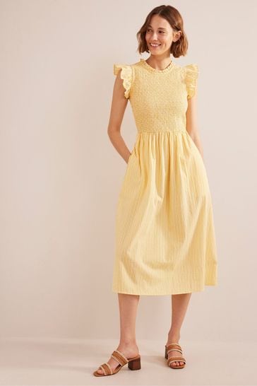 Buy Boden Yellow Smocked Stripe Midi Dress from Next Luxembourg