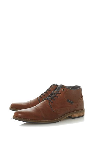 Dune London Chigwell Tan Brown Leather Metal Eye Chukka Boots