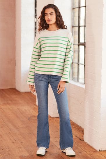 Oatmeal Green Smart Stripe Crew Neck Sweatshirt