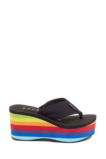 Rocket Dog Crush Webbing Rainbow EVA Black Flip Flops